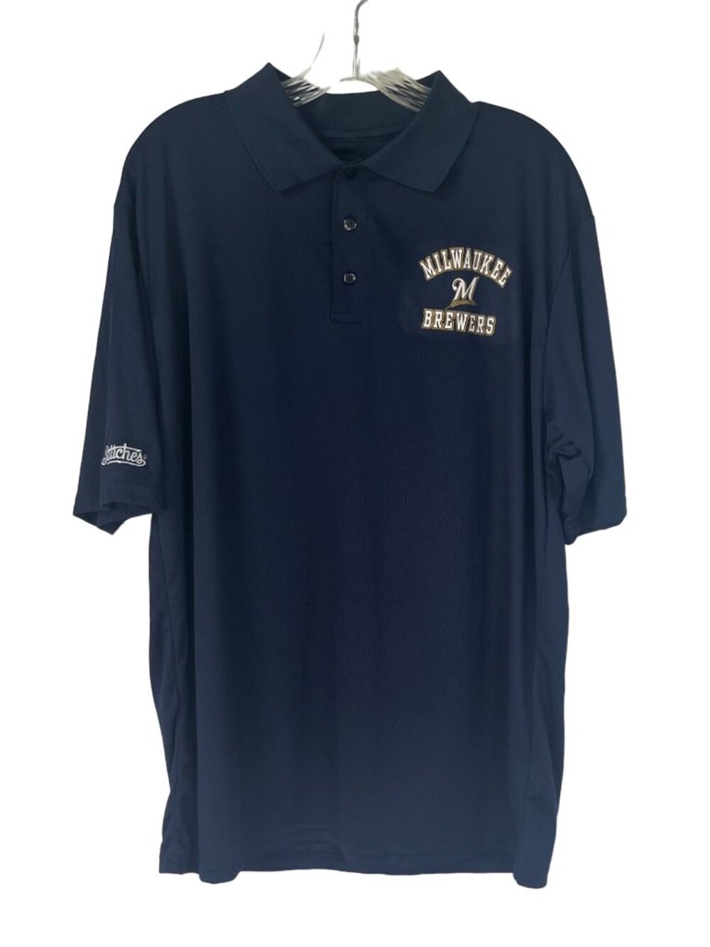 Stitches Milwaukee Brewers Polo Shirt Mens Blue Large MLB New Fanwear Golf